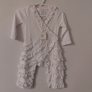 NWT White Lemon Loves Layette Ruffled Romper 3-6 Mo Peruvian Pima Snap Sleeper